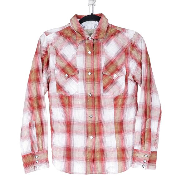 Roper Tops - Roper Western Shirt S Womens Country Red White Metallic Diamond Snaps Plaid